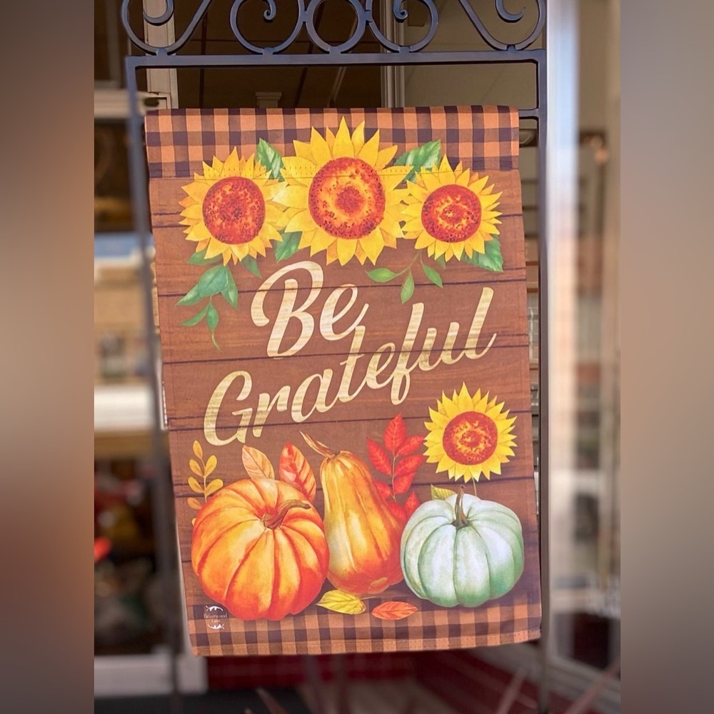 Autumn Be Grateful Sunflower and Pumpkin Outdoor Flag
